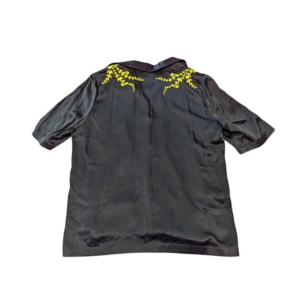 cinq á sept Silk Dani Blouse Blue Gold Embroidered Button Charmeuse Top Floral - Picture 4 of 10